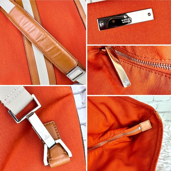 GUCCI Orange cloth canvas overnight duffel weekender crossbody bag with β¦ - Picture 7 of 16